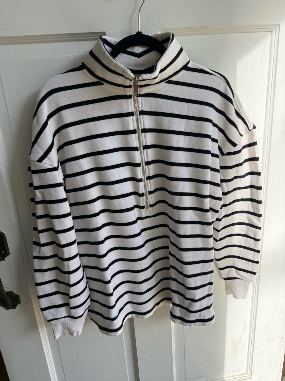 Old Navy White and Black Striped Half-Zip Pullover Sweatshirt